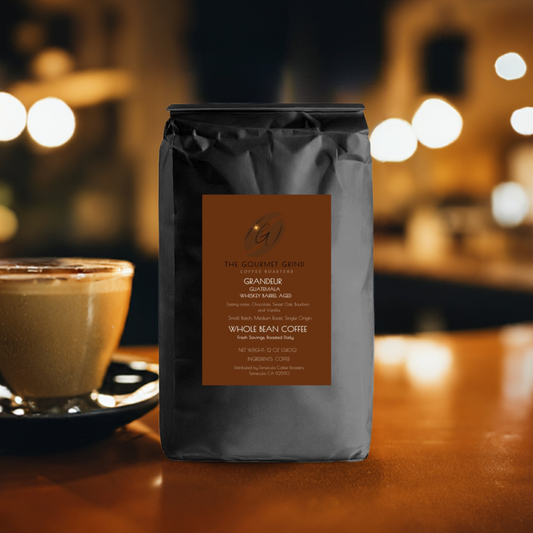 GRANDEUR: Guatemalan single-origin medium roast coffee aged in whiskey barrels